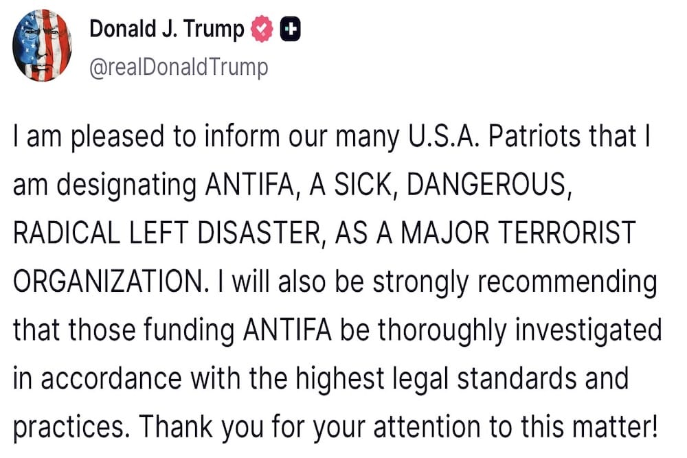 President Trump Declares Antifa a Major Terrorist Organization