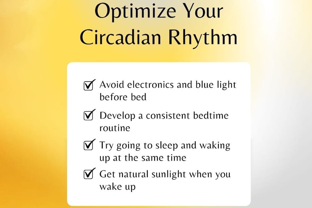 Image of a chart with tips to optimize your circadian rhythm.
