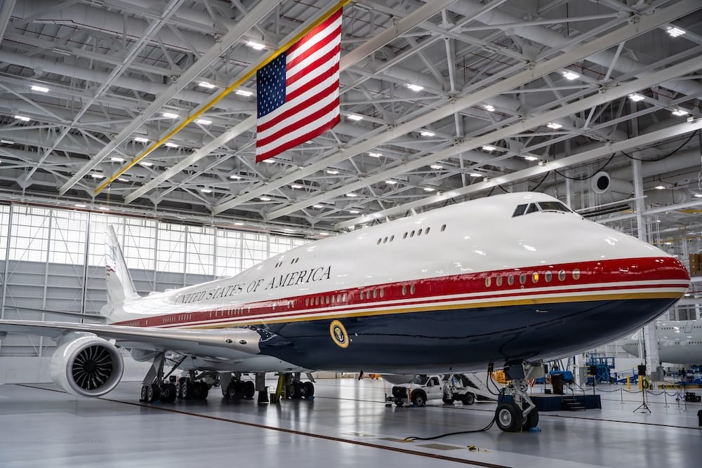 Image of the refurbished Boeing 747-8 now the temporary Air Force One.