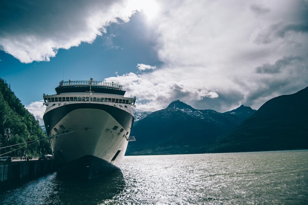Image of a cruise ship docked in Alaska.
