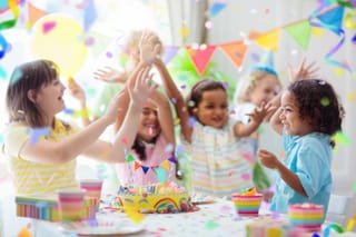 Picture of a birthday party with elementary school aged kids