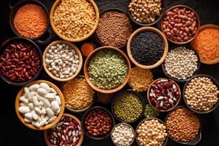 Photo of a variety of beans and lentils 