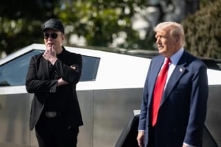 Picture of Elon Musk and President Donald J. Trump in front of a Cybertruck
