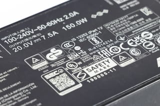 Photo of an electronic device with listed certifications 