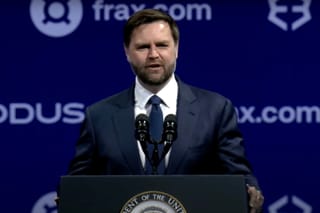 Picture of Vice President JD Vance speaking at the Bitcoin 2025 conference 
