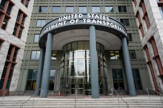 Photo of the entrance to the US Department of Transportation headquarters in Washington DC