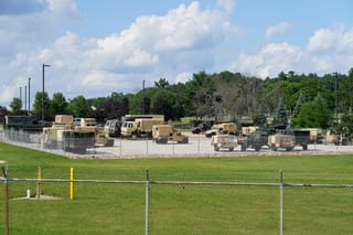 Picture of military vehicles parked at Camp Douglas in Wisconsin 