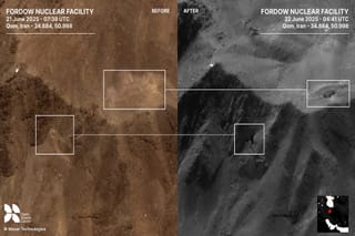 Satellite photos of the Fordow nuclear facility before and after U.S. bombing 