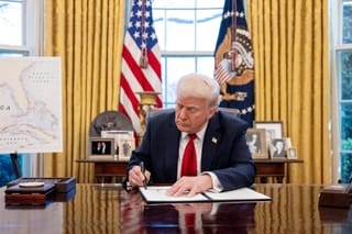 Picture of President Donald J. Trump signing an executive order for tariffs 