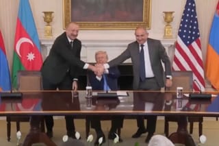 Picture of President Trump with Azerbaijani President Aliyev and Armenian Prime Minister Pashinyan