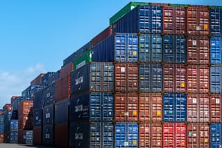 Picture of shipping containers stacked up at the L.A. Port 