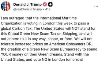 Picture of a message posted by President Trump on Truth Socia