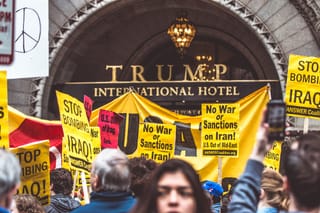 Picture of a protest in front of Trump International Hotel in Washington D.C. 