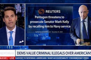 Picture of a NewsMax show about the Pentagon's investigation of Senator Mark Kelly