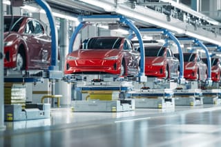 Picture of an auto factory assembly line