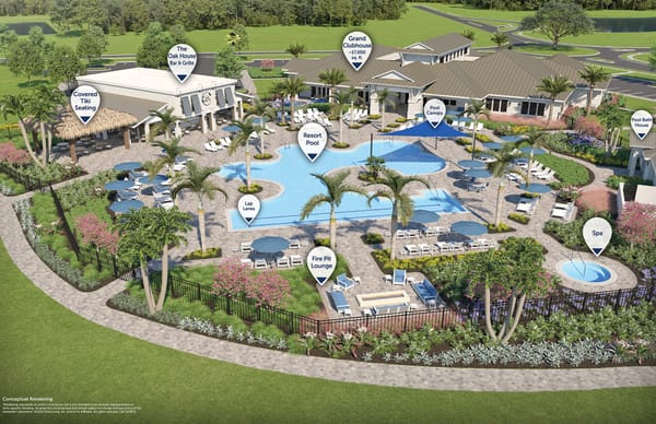 Rendering of the clubhouse and pool at the Del Webb in Fort Myers