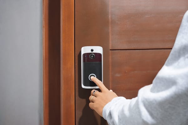 Image of a person pressing the ring on a doorbell camera