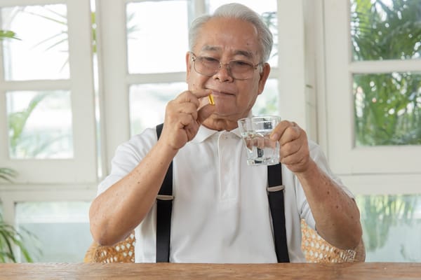 Picture of a senior man taking a fish oil supplement