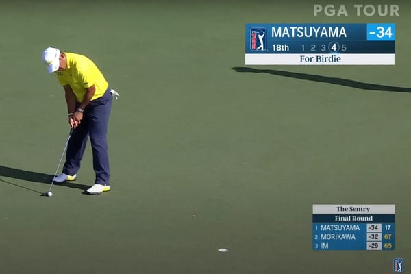 Photo of Hideki Matsuyama putting for birdie