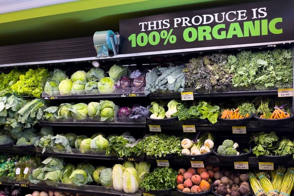 Picture of a 100% organic produce section in a grocery store