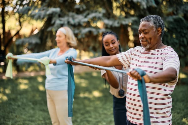 Picture of seniors using resistance bands for exercise 