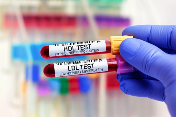 Photo of HDL and LDL blood test vials