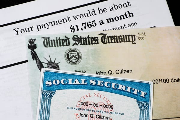 Picture of an example social security card and US Treasury check 