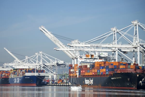 Photo of cargo ships in a California port