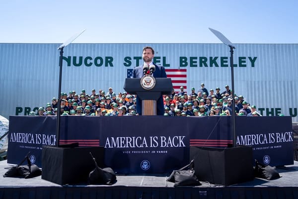 Photo of JD Vance speaking at Nucor Steel in South Carolina