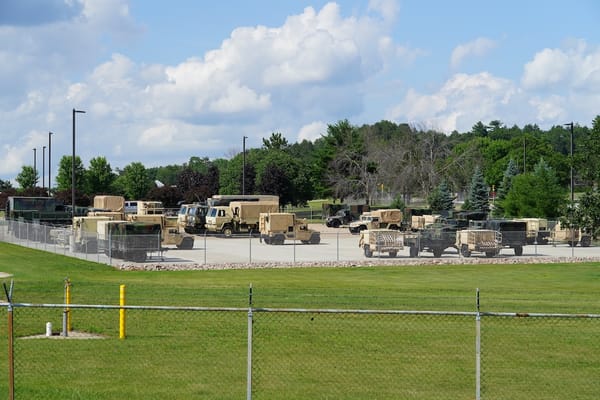 Picture of military vehicles parked at Camp Douglas in Wisconsin 