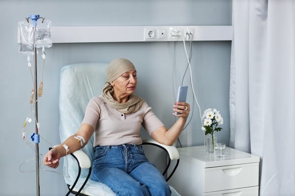 Picture of a senior woman getting chemotherapy 