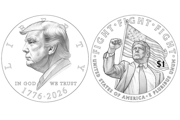 Picture of a draft U.S. Treasury design for a $1 Trump Coin