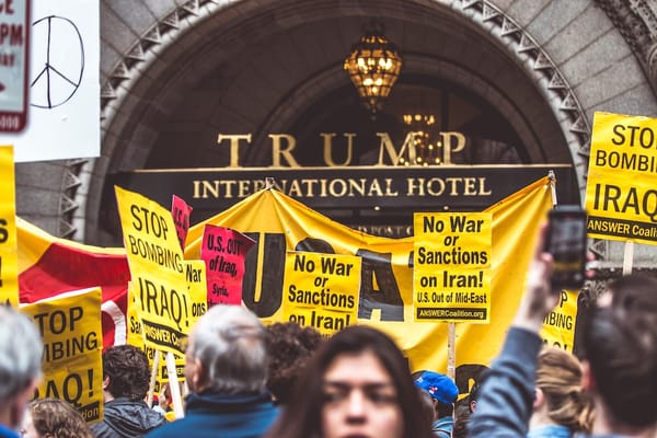 Picture of a protest in front of Trump International Hotel in Washington D.C. 