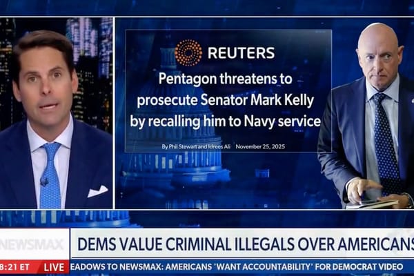 Picture of a NewsMax show about the Pentagon's investigation of Senator Mark Kelly