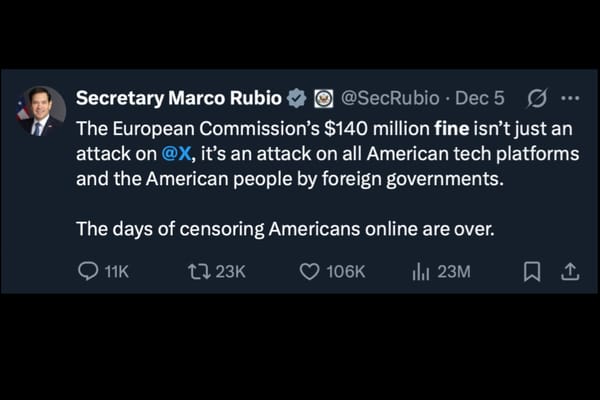 Picture of Secretary Marco Rubio's tweet on X from December 5, 2025