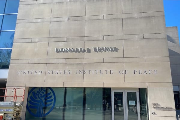 Picture of new signage on the Donald J. Trump U.S. Institute of Peace 