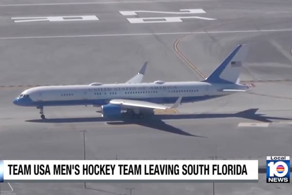 Picture of a U.S. Air Force plane taking the U.S. Hockey Team to Washington D.C. 